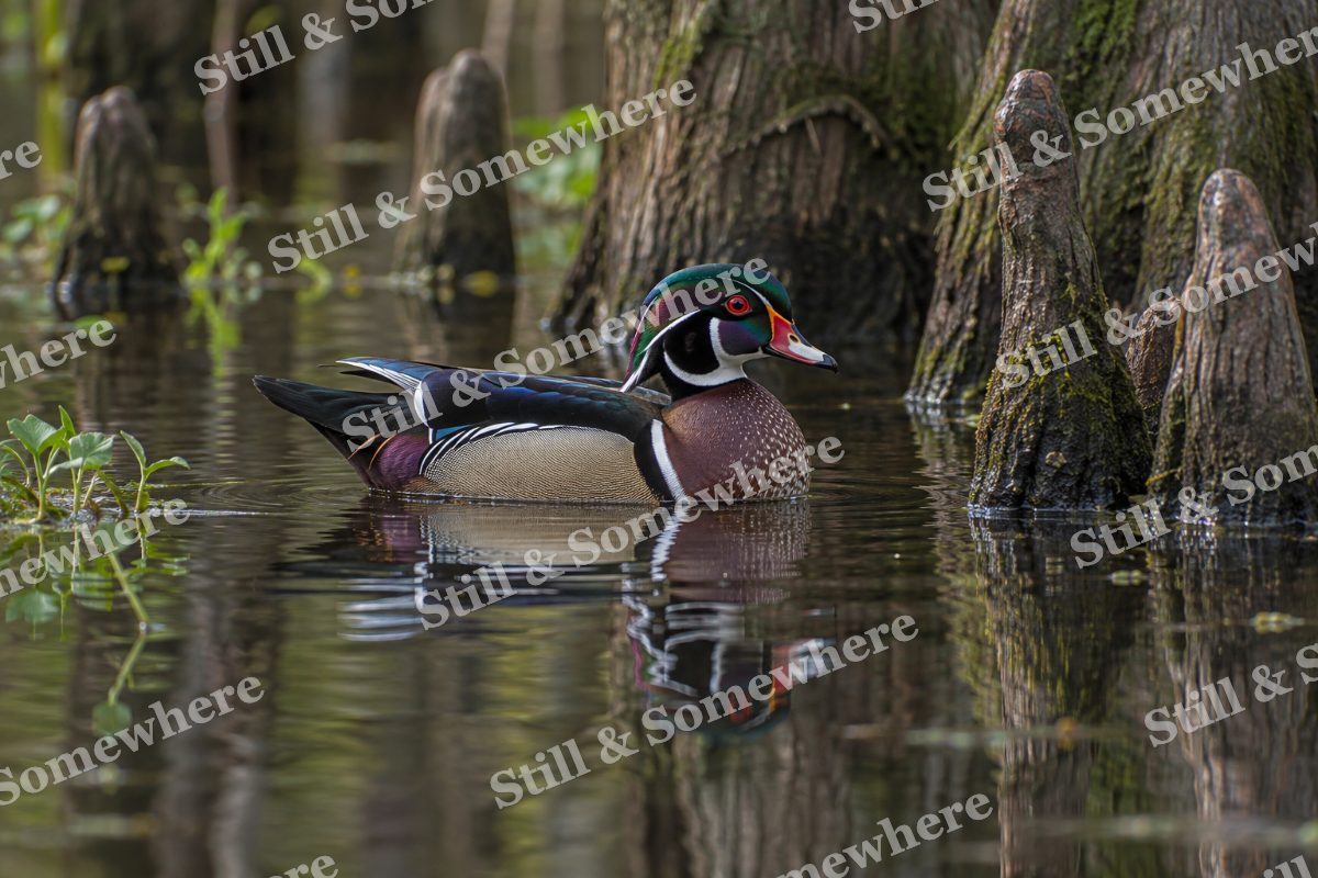 Wood Duck Cypress Water, original artwork preview