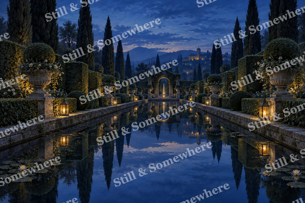 Garden Canal at Blue Hour, original artwork preview