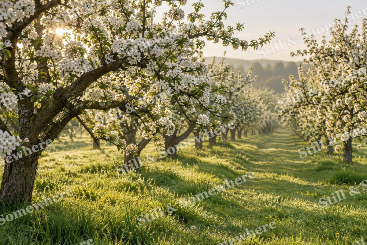 White Blossom Orchard at Dawn, original artwork preview