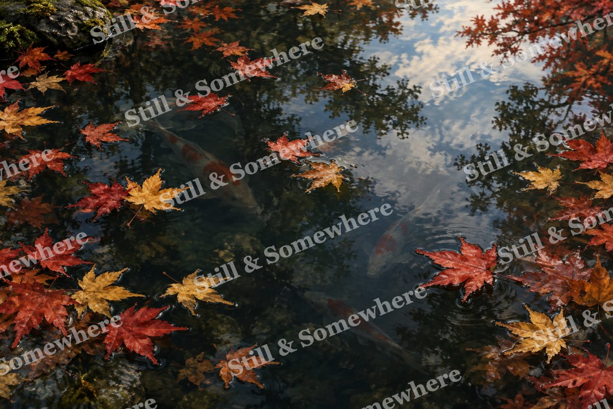 Maple Leaves on the Garden Pond, original artwork preview