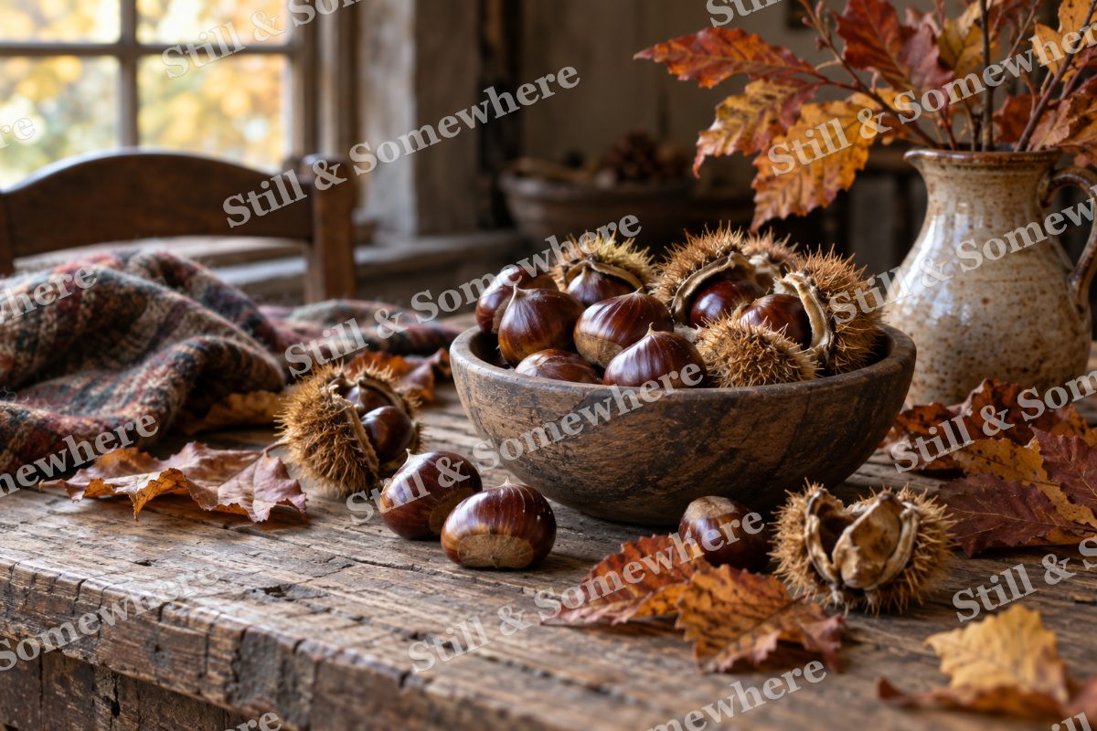 Chestnuts on Weathered Timber, original artwork preview