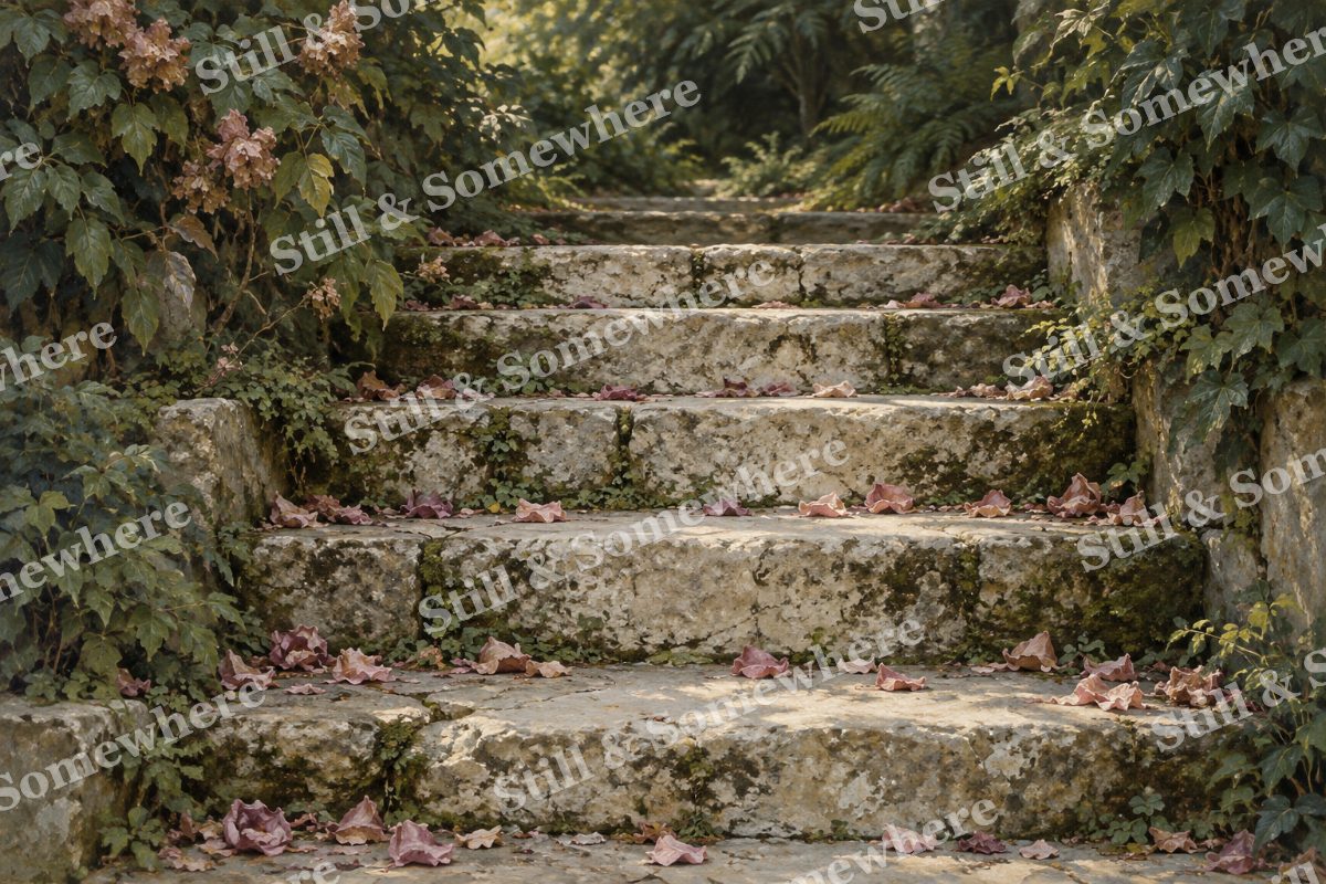 Garden Steps with Fallen Petals, original artwork preview