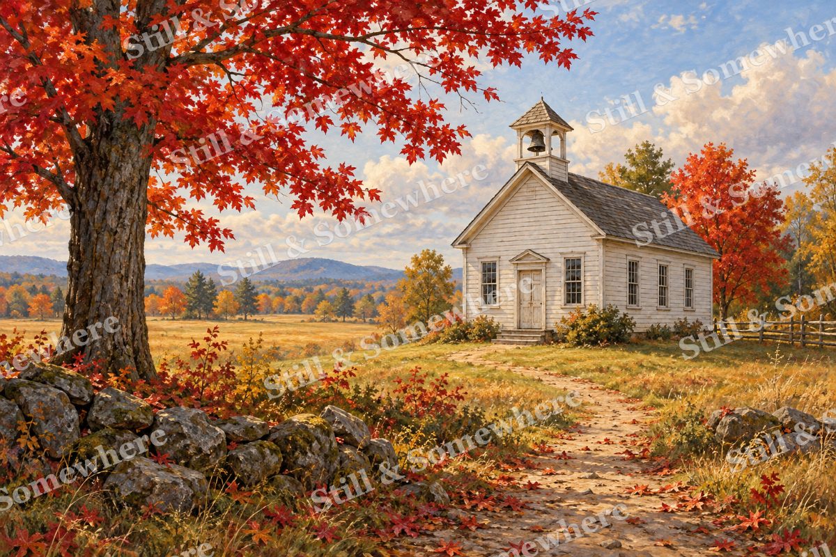 Country Schoolhouse in Autumn, original artwork preview
