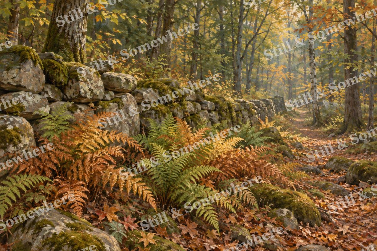 Autumn Ferns along the Stone Wall, original artwork preview