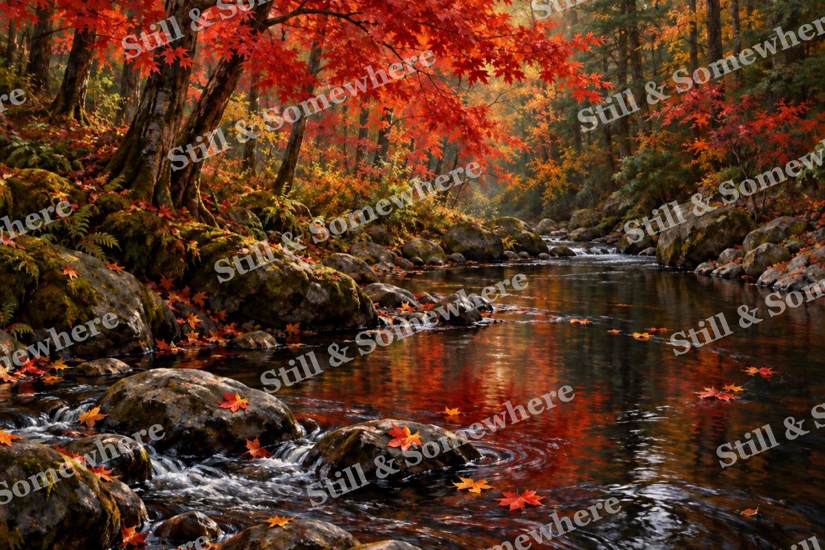 Creek Bend under Scarlet Maples, original artwork preview