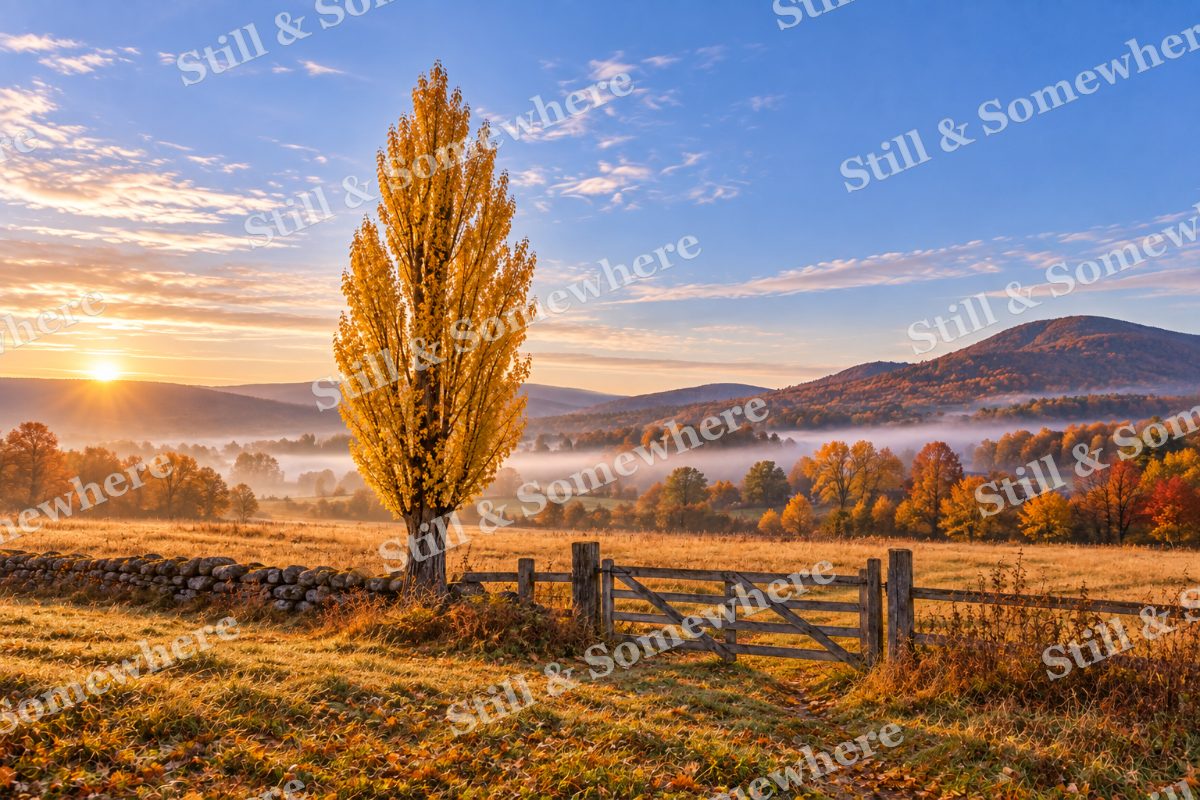 Golden Poplar Beside an Old Field Gate, original artwork preview