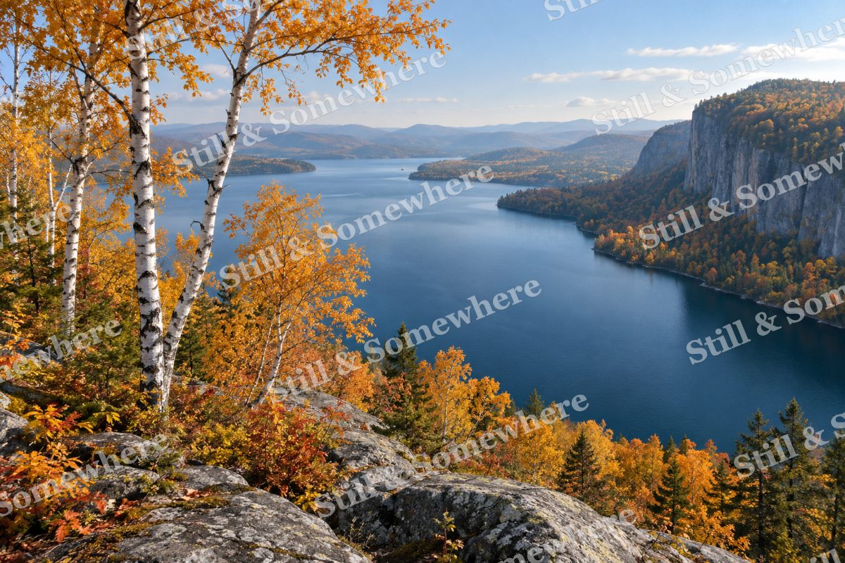Cliffside Birches in October, original artwork preview