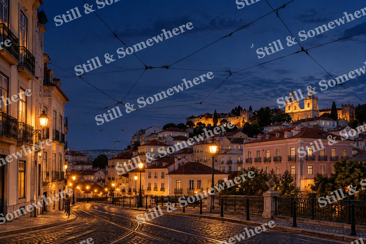 Lights Tram Wires and Moon, original artwork preview