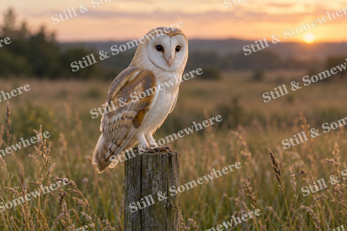 Barn Owl Meadow Post, original artwork preview