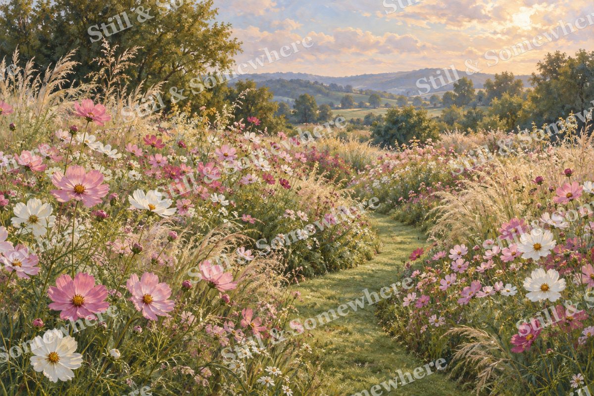 Cosmos Meadow Garden, original artwork preview