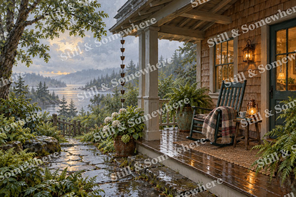 Rain on the Cedar Porch, original artwork preview