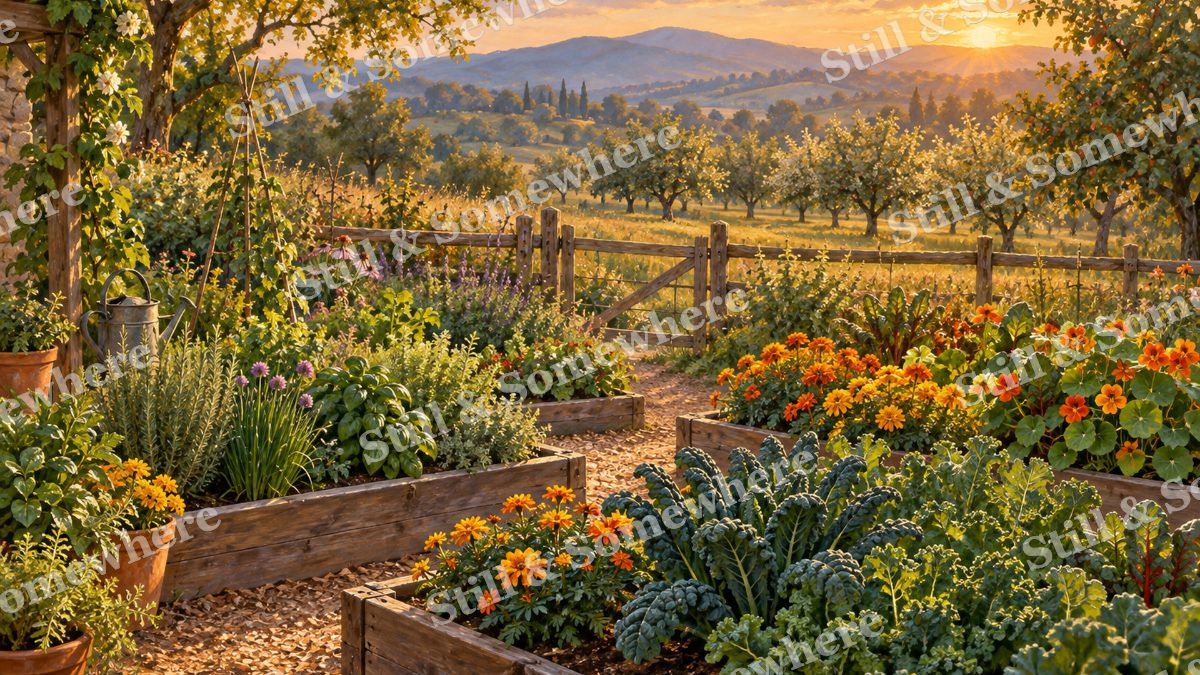 Kitchen Garden at Golden Hour, gardens artwork preview