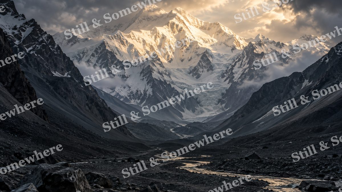 Golden Massif Above Volcanic Valley, mountains artwork preview