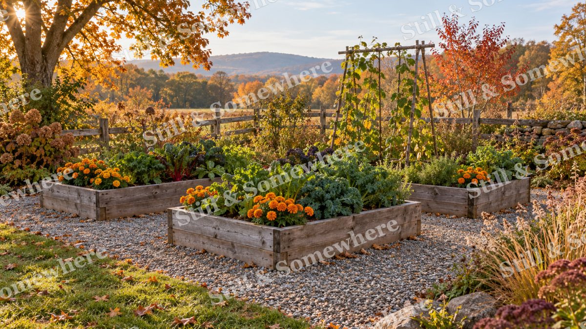 Marigolds in the Kitchen Garden, gardens artwork preview