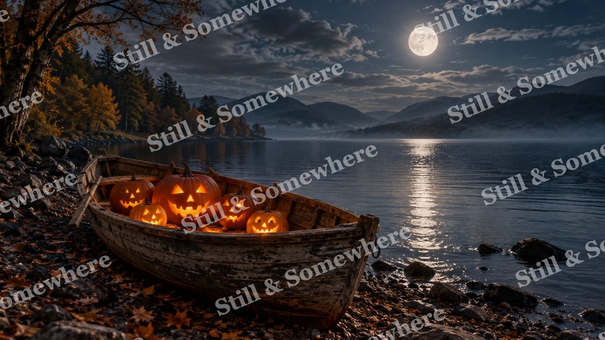 Moonlit Rowboat of Pumpkins, halloween artwork preview