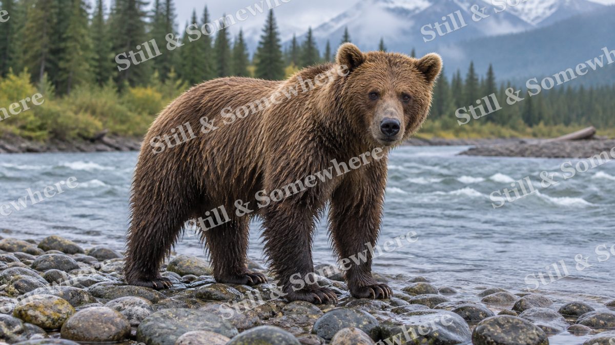 Brown Bear River Stones, wildlife artwork preview