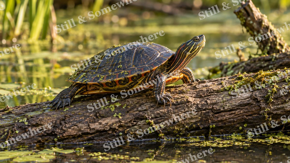 Painted Turtle Fallen Log, wildlife artwork preview