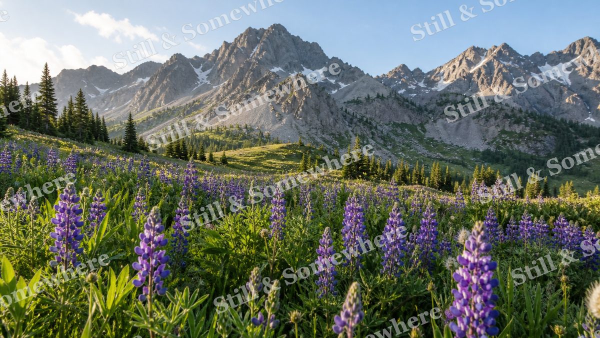 Purple Lupine High Meadow, mountains artwork preview