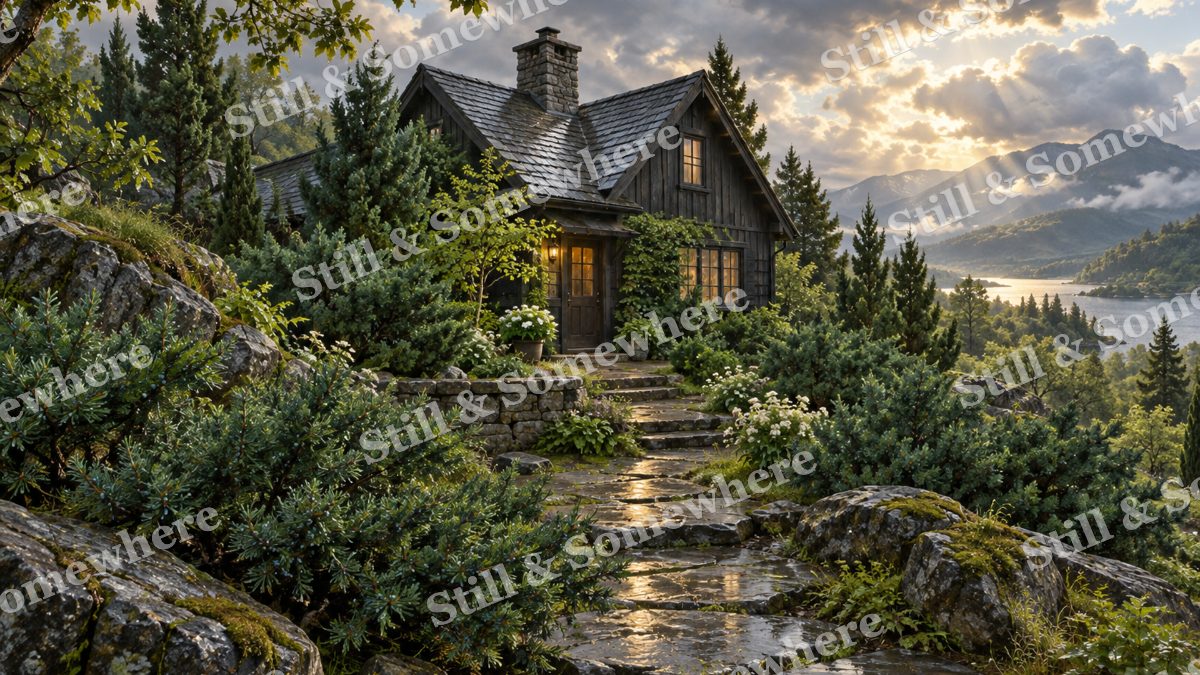 Juniper Cottage after Rain, cottages artwork preview