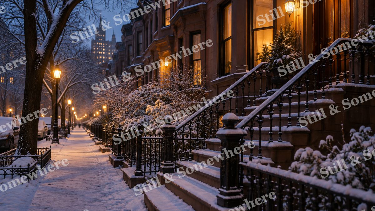 Lights Snowy Brownstone Steps, city lights artwork preview