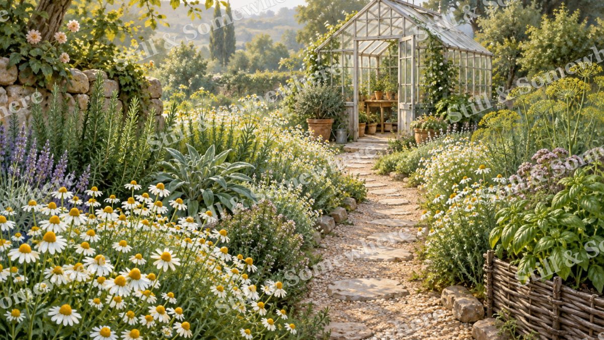 Chamomile Path to the Greenhouse, gardens artwork preview