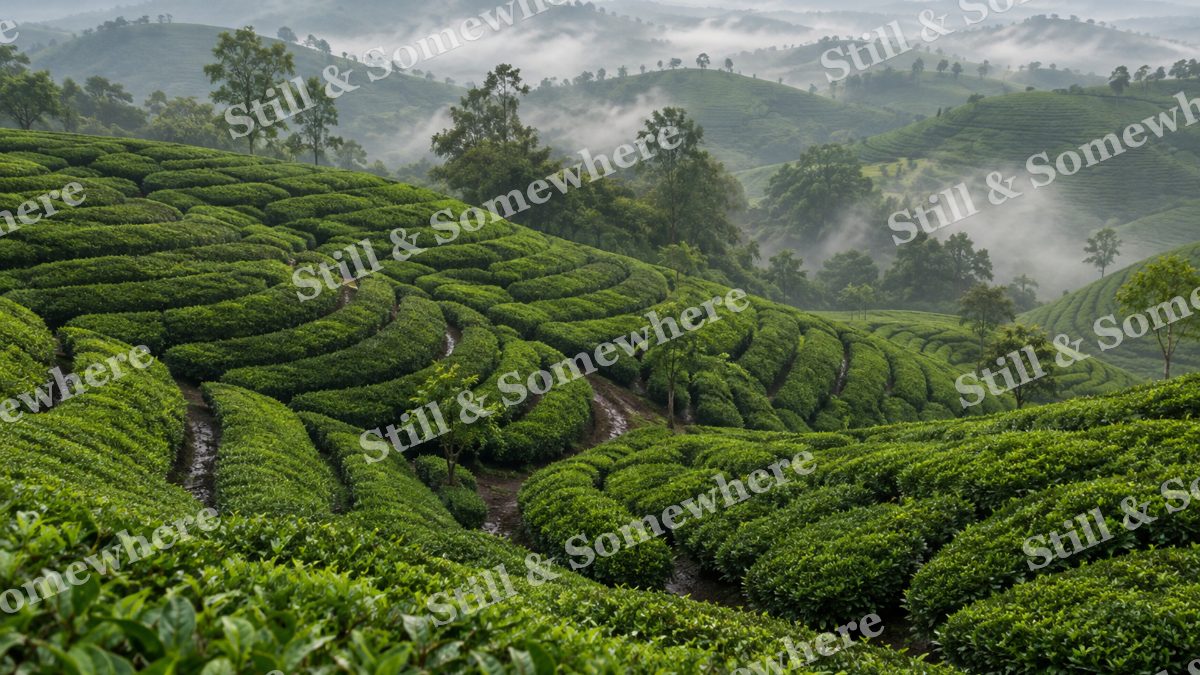 Rainwashed Tea Fields on Low Hills, scenery artwork preview