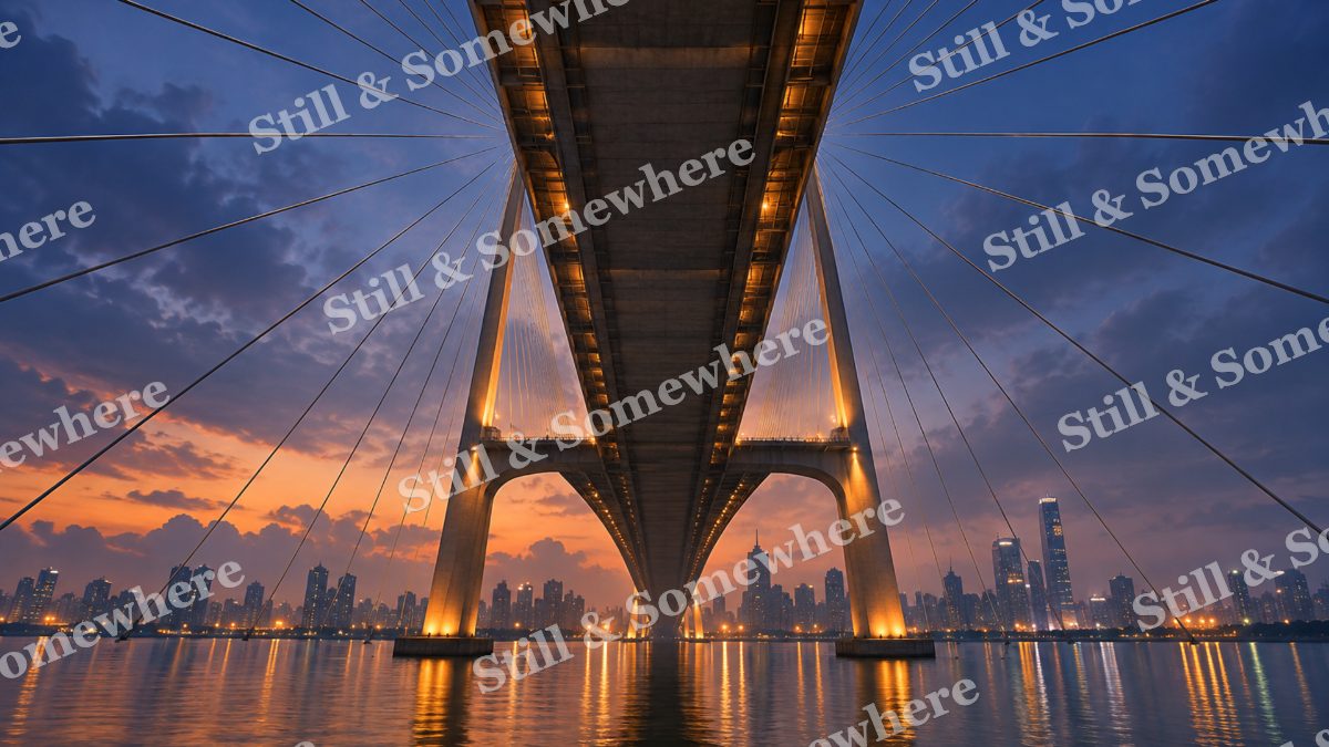 Lights Bridge Pylons in Haze, city lights artwork preview
