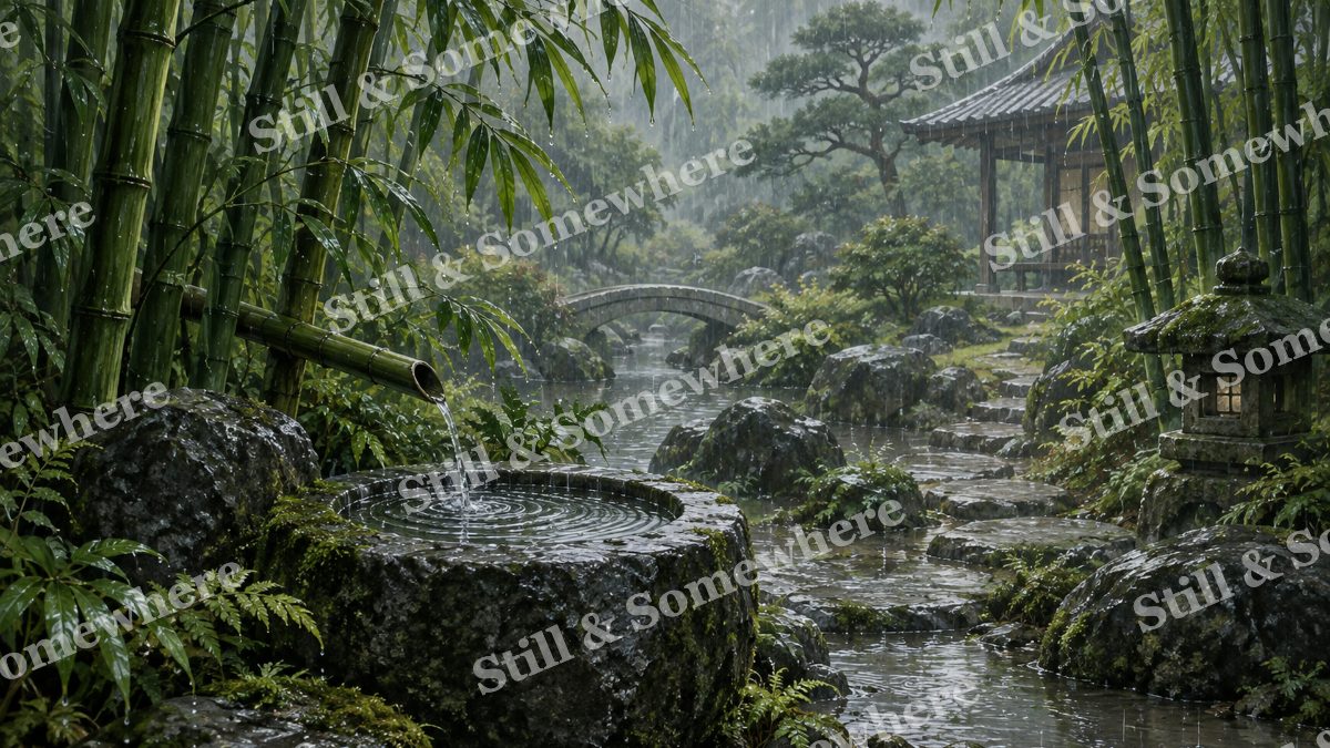 Bamboo Garden in Soft Rain, gardens artwork preview