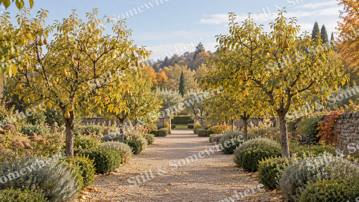 Pear Trees along the Garden Walk, gardens artwork preview