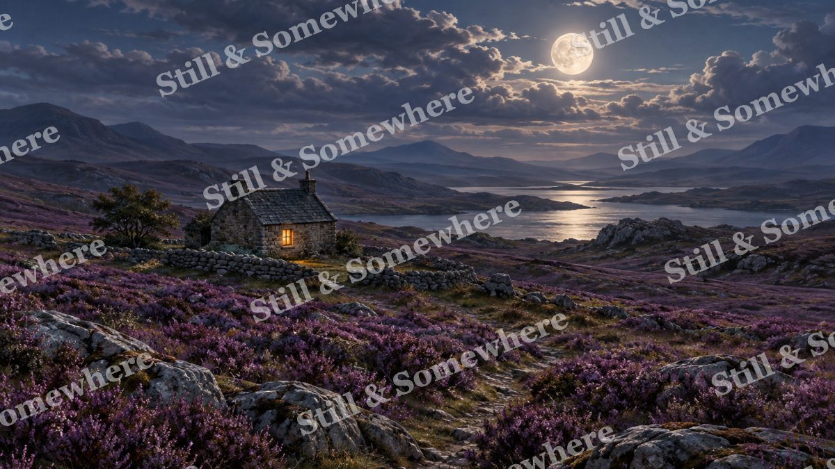 Moonrise over Heather Cottage, cottages artwork preview