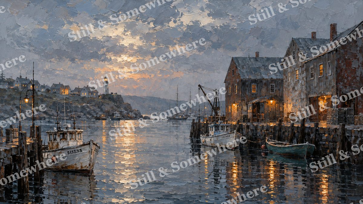 Rain across the Old Harbor, paintings artwork preview