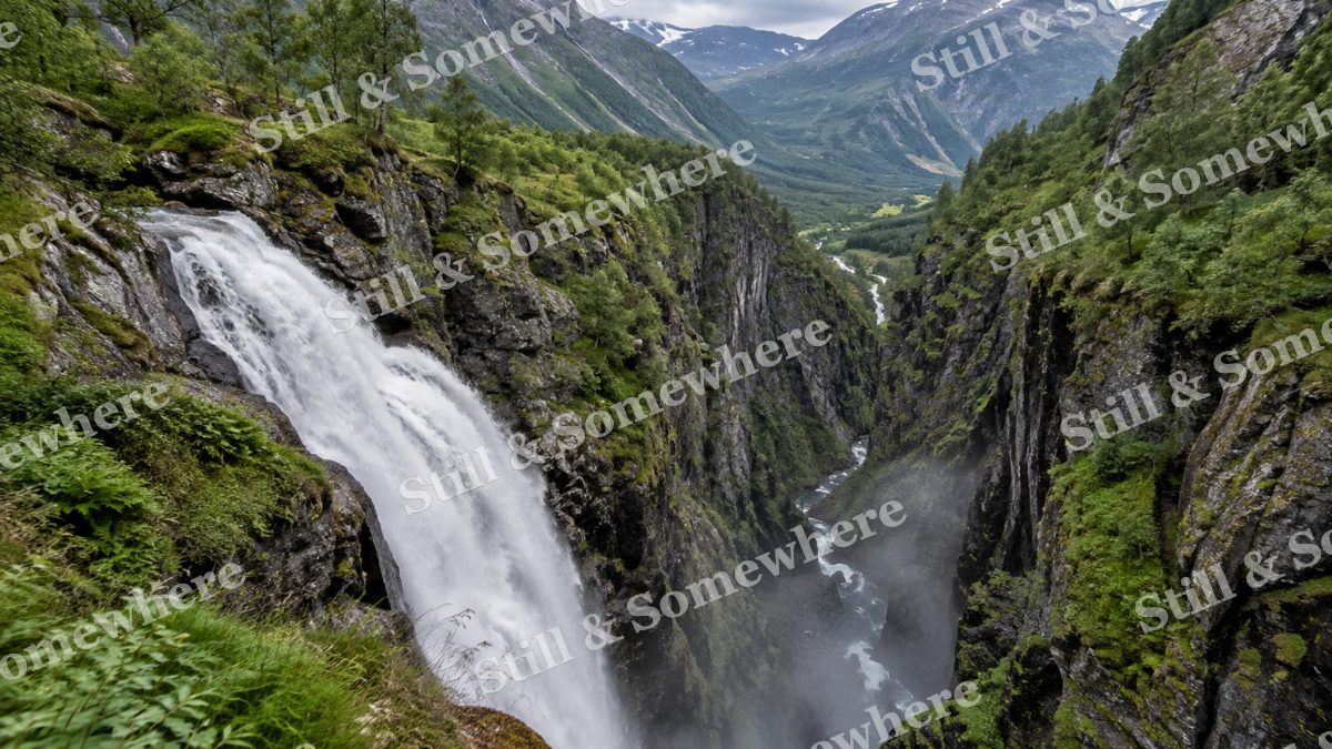 Summer Gorge Waterfall, mountains artwork preview