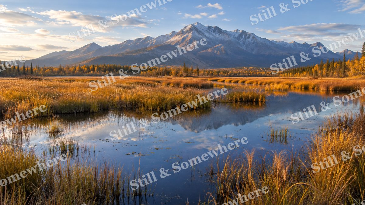 Reeds in the Mountain Shadow, peaceful landscapes artwork preview
