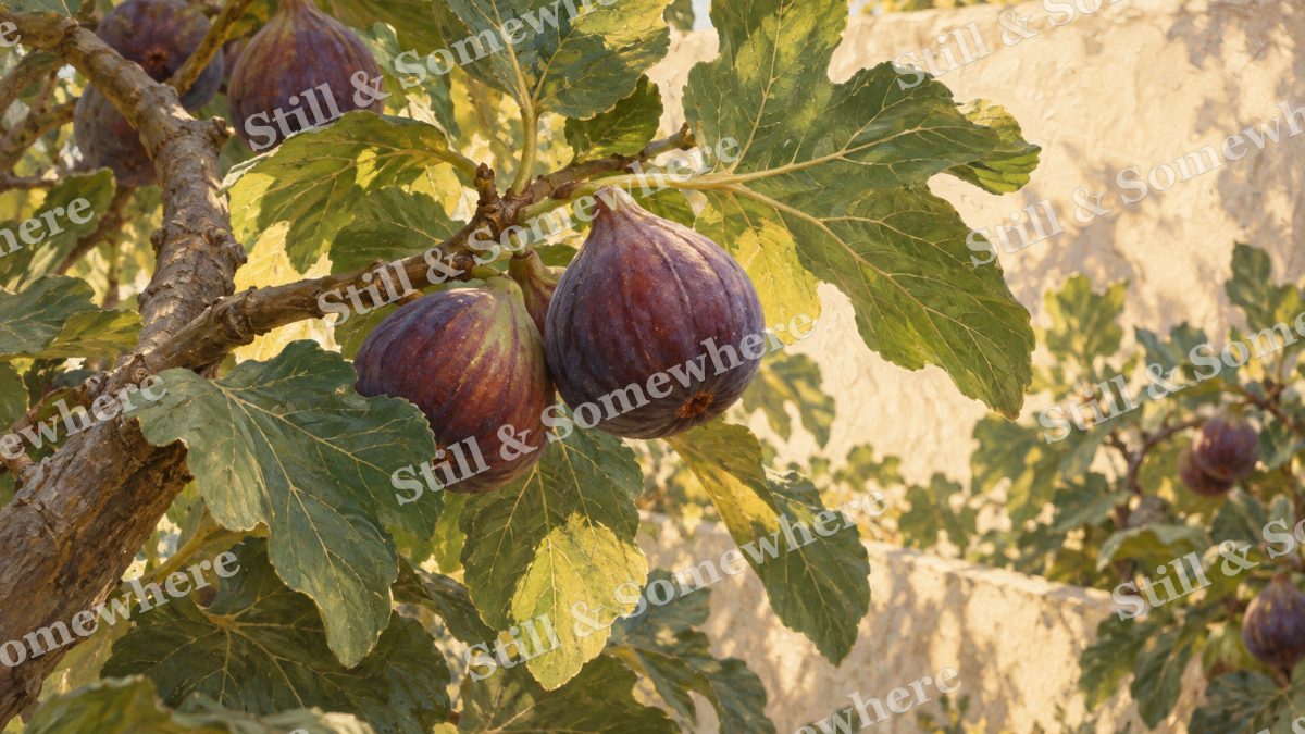 Fig Leaves and Purple Fruit, botanicals artwork preview