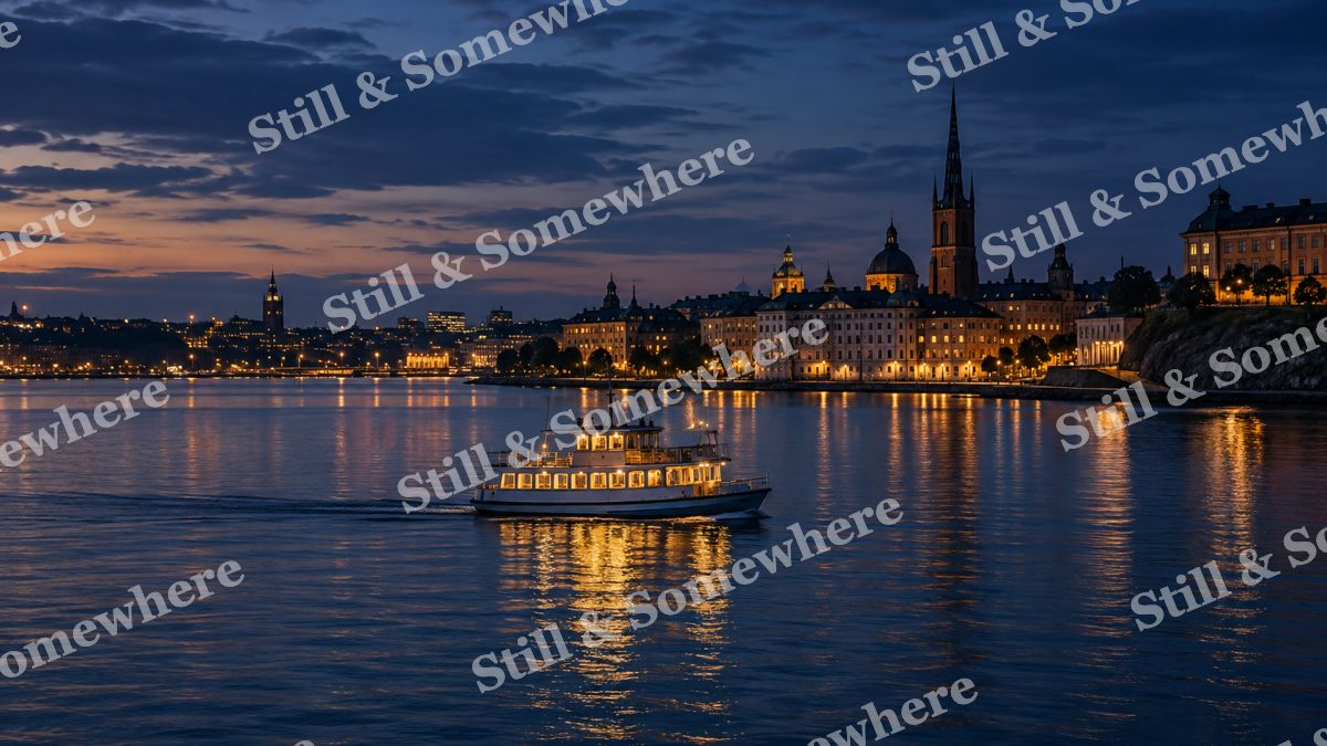 Lights Last Ferry at Blue Hour, city lights artwork preview