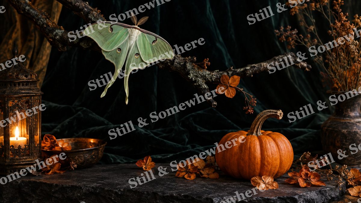 Moth and the Velvet Pumpkin, halloween artwork preview
