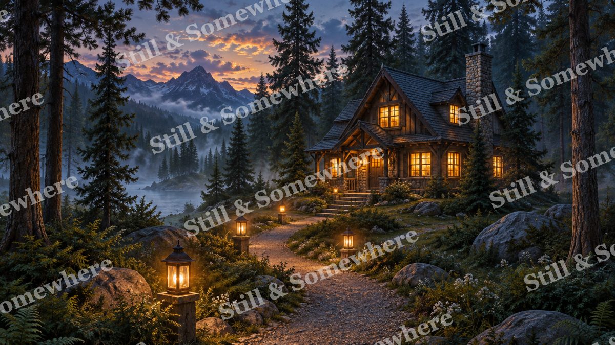 Lantern Path through the Pines, cottages artwork preview