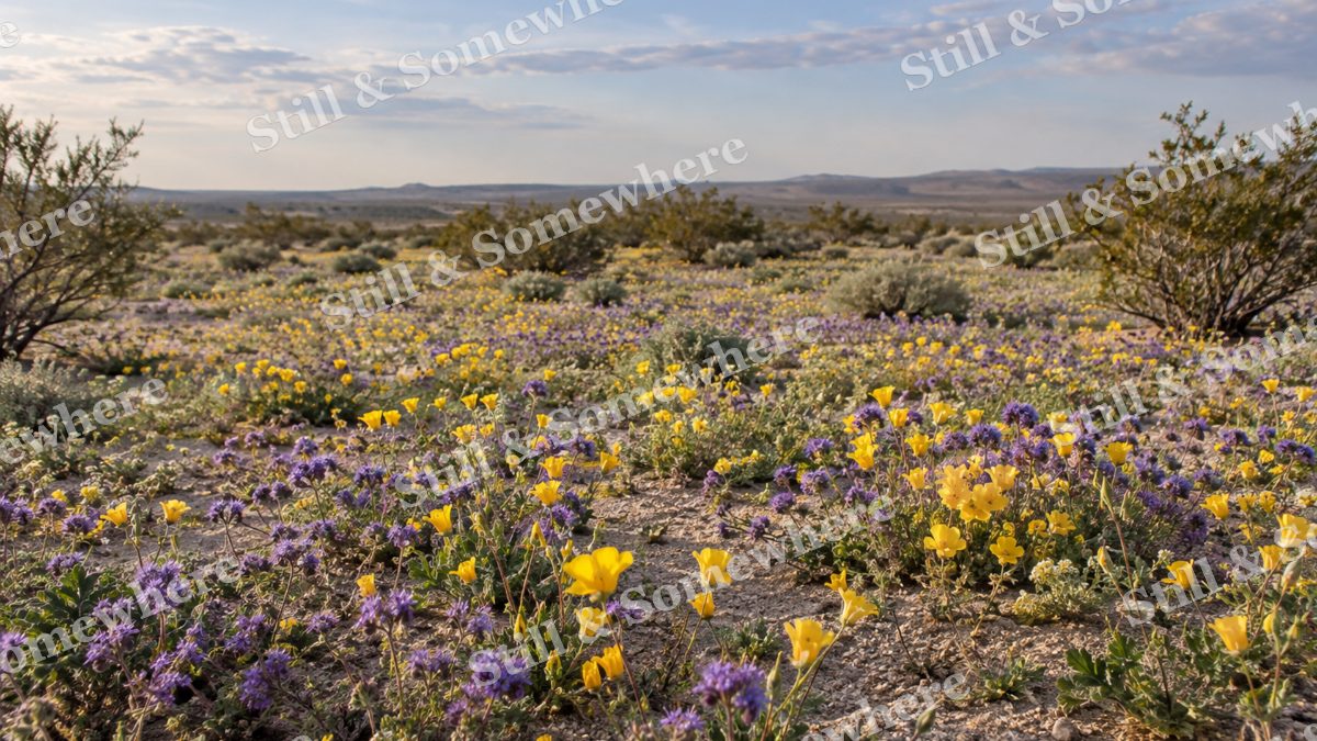 Desert Wildflowers Across Sandy Plain, scenery artwork preview