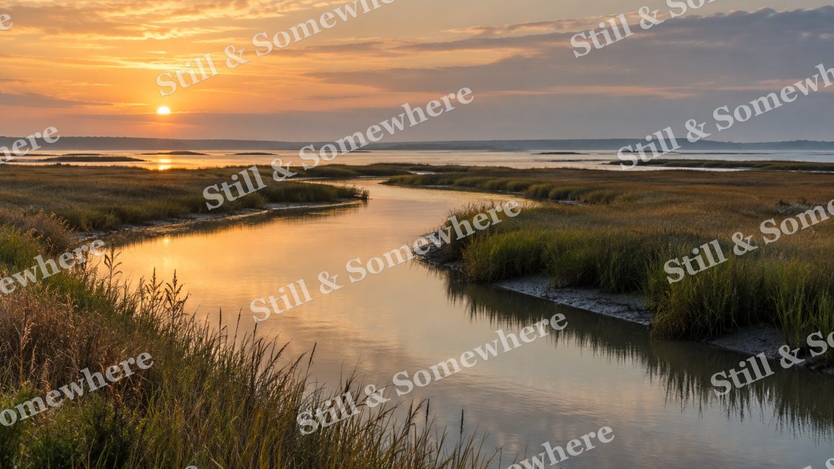 Landscapes Sunrise Along a Salt Marsh Creek, peaceful landscapes artwork preview