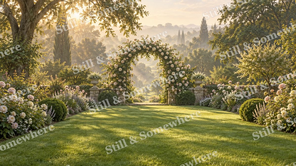 Rose Arch beyond the Lawn, gardens artwork preview