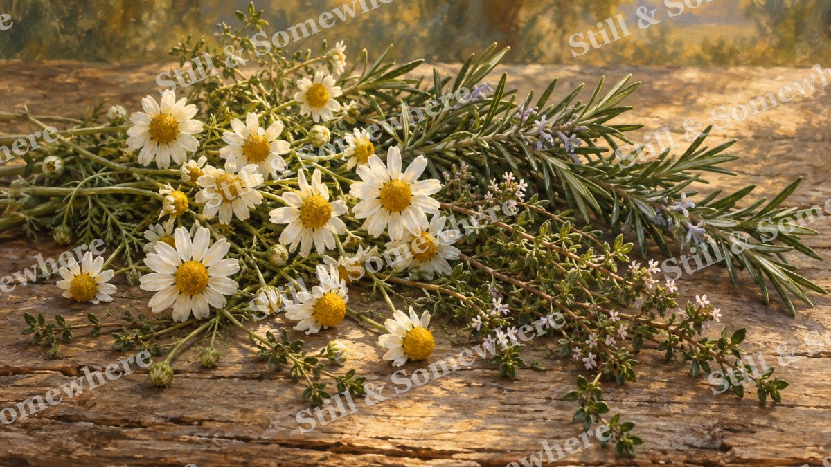Chamomile and Autumn Herbs, botanicals artwork preview