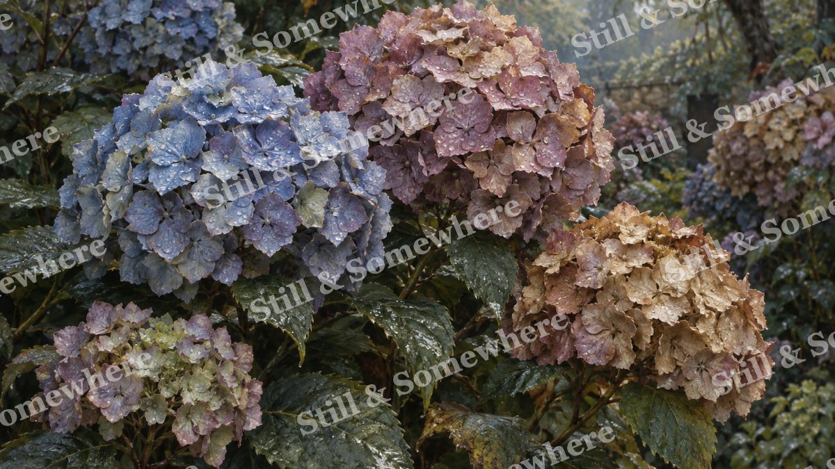 Hydrangea Petals Turning Antique, botanicals artwork preview