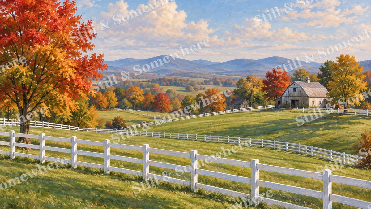 White Fences at the Horse Farm, early autumn countryside artwork preview