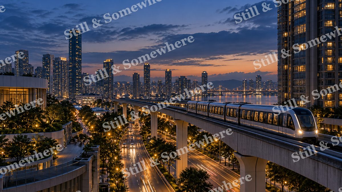 Lights Monorail Above Boulevard, city lights artwork preview