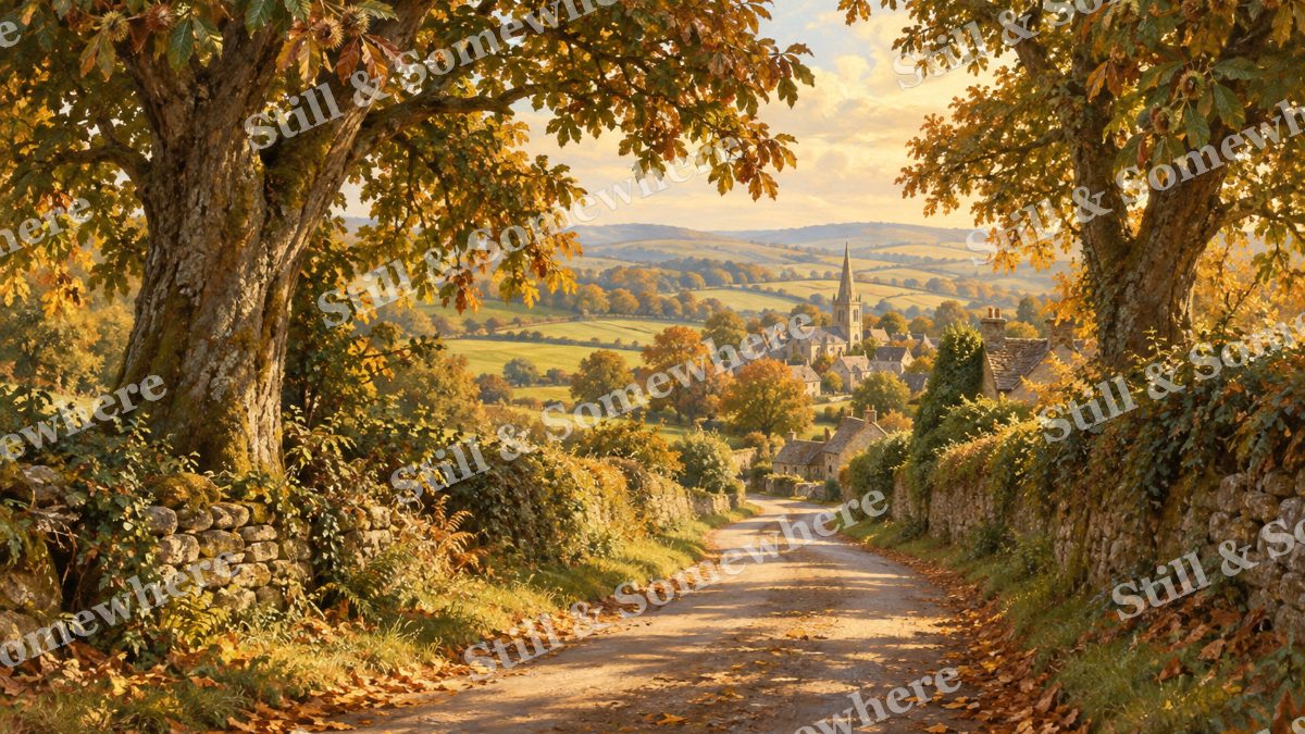 Chestnut Lane to the Village, early autumn countryside artwork preview