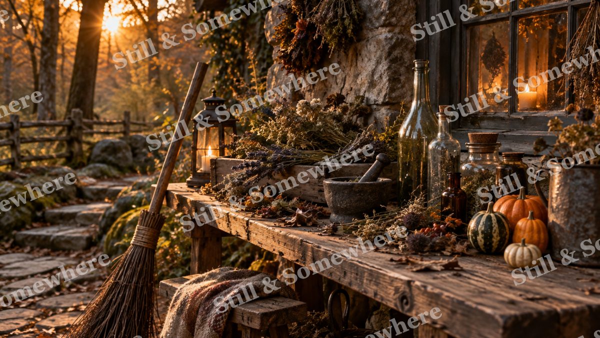 07 Witch Cottage Workbench, halloween artwork preview