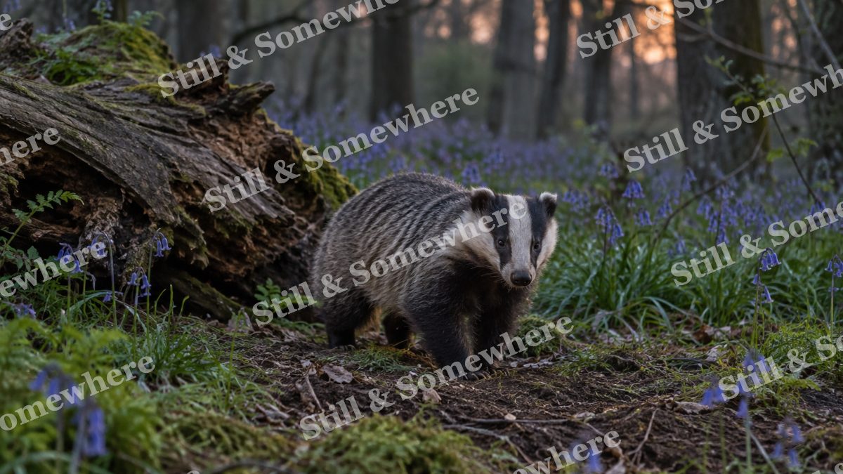 Badger Bluebell Wood, wildlife artwork preview
