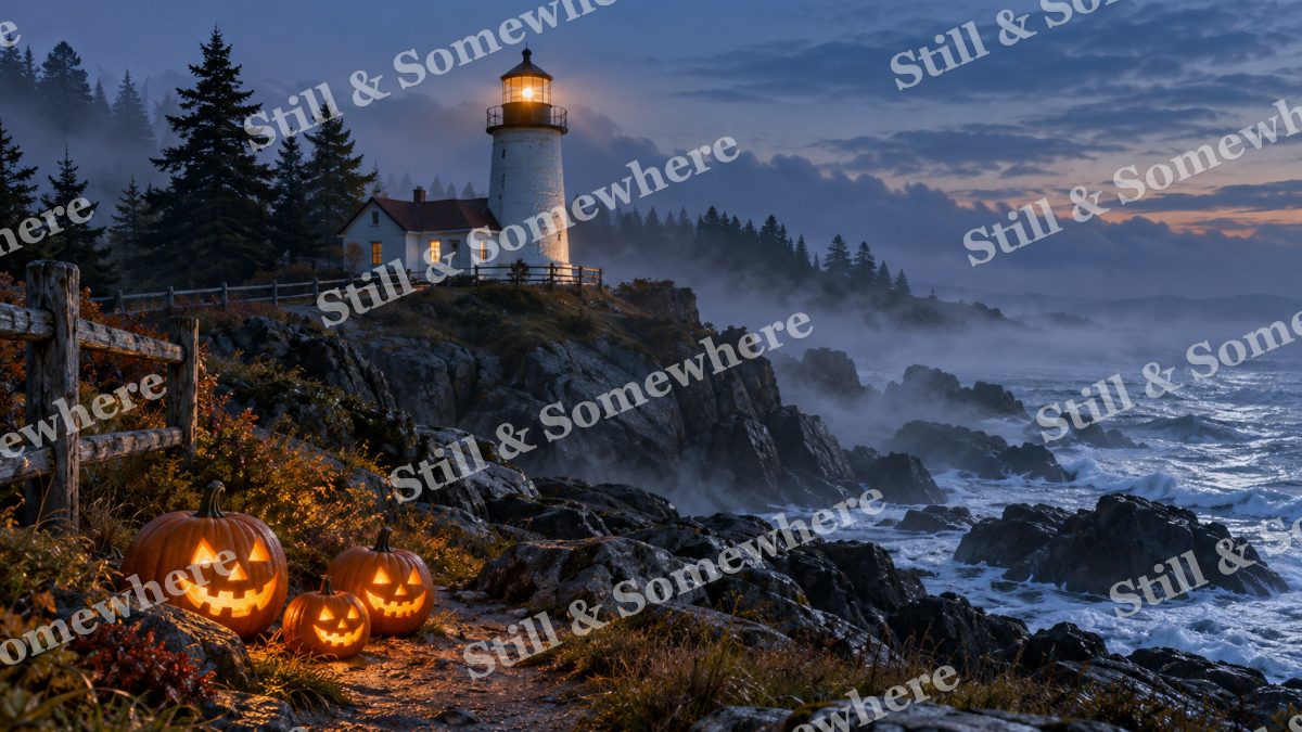 Pumpkin Lighthouse in Sea Fog, halloween artwork preview