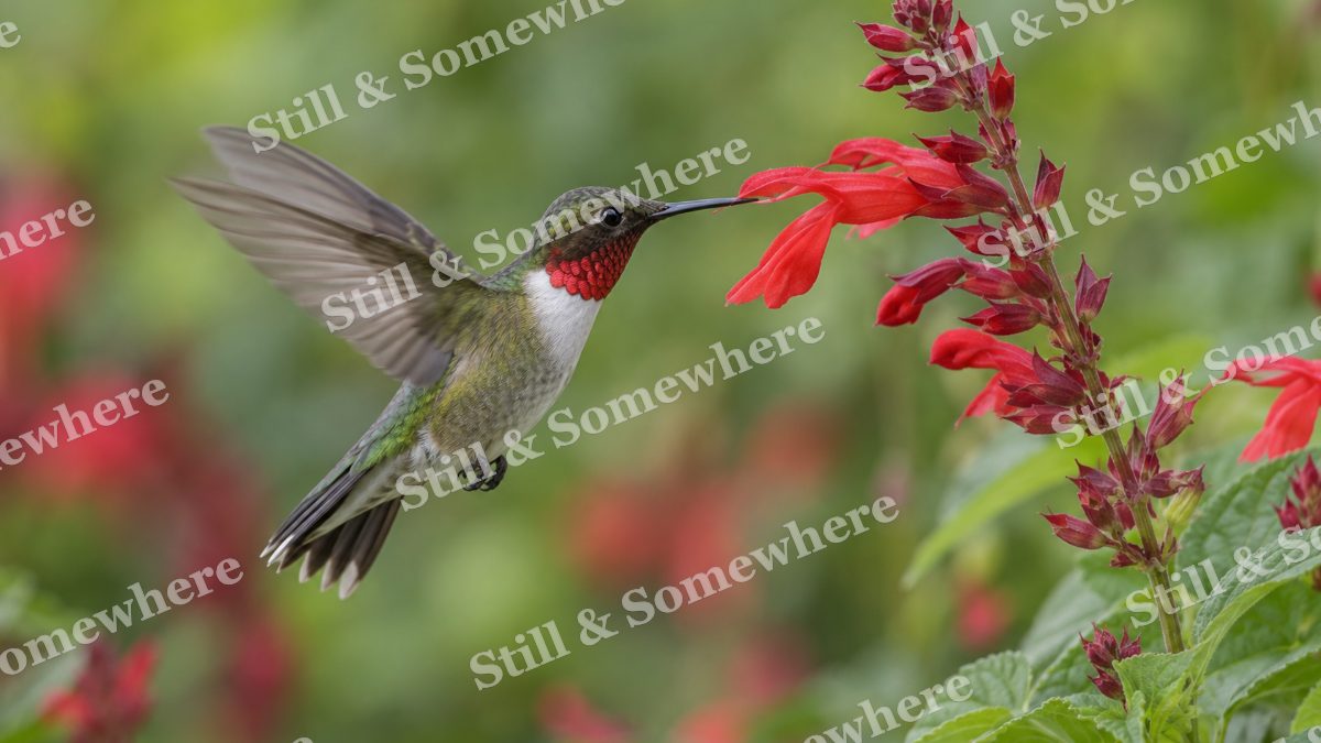 Hummingbird Salvia, wildlife artwork preview