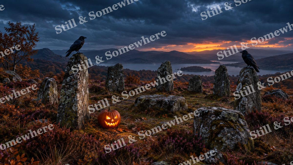 Ravens at the Snowless Solstice Stones, halloween artwork preview
